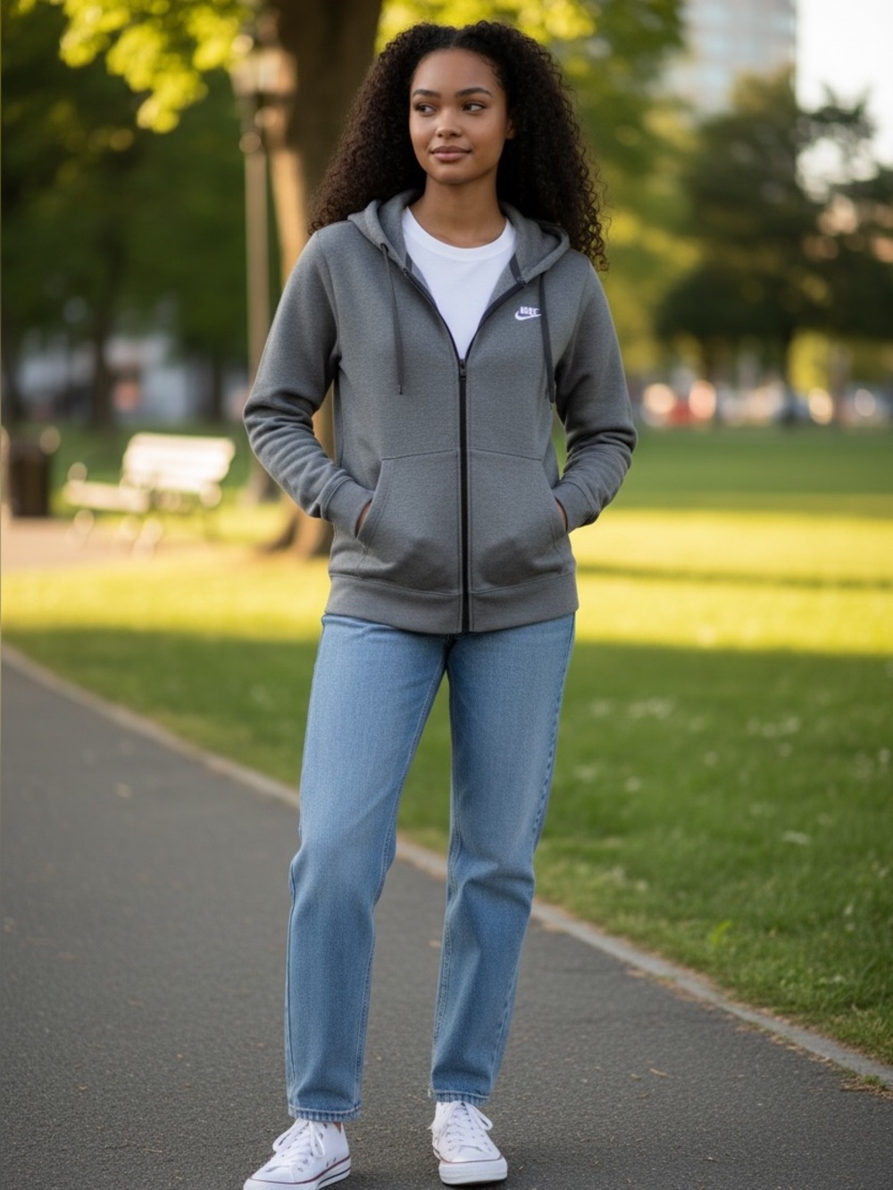 Nike Women's Gray Full-Zip Hooded Sweatshirt